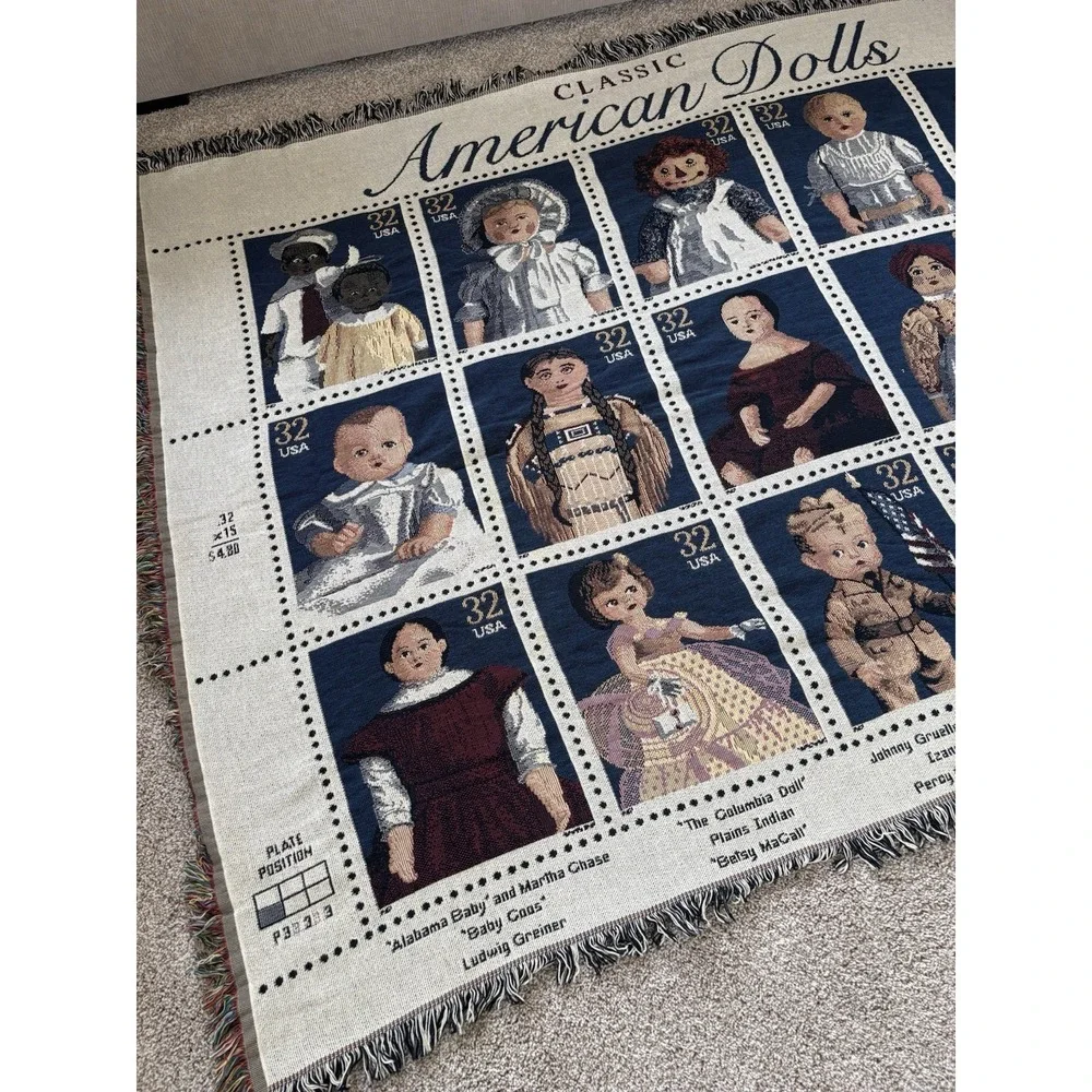 Vtg USPS 1990s Classic American Dolls Tapestry Blanket Collectible Fringe 68x51